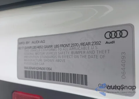 2017 Audi A4 2.0T Premium from USA, damaged, VIN WAUGNAF42HN061054